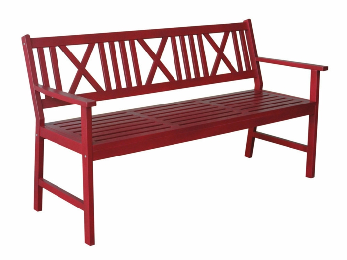 par exemple c'est un banc de jardin rouge en acacia avec un dossier