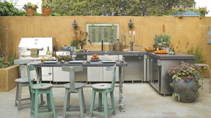 cuisine d'été extérieure style rustique