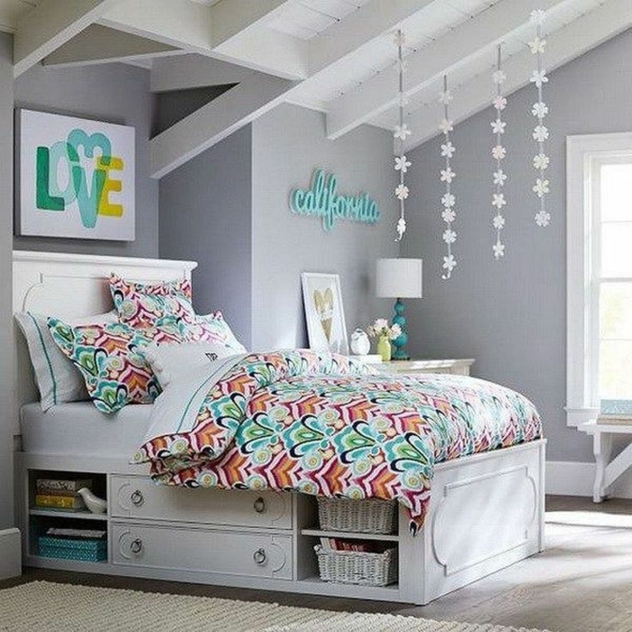 chambre ado fille couleur grise déco colorée