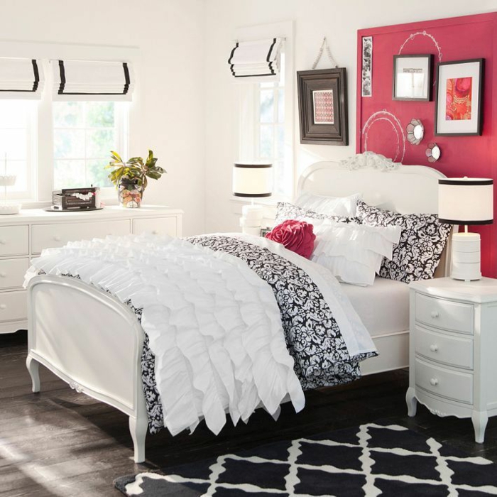 idée chambre ado fille rouge blanc et noir
