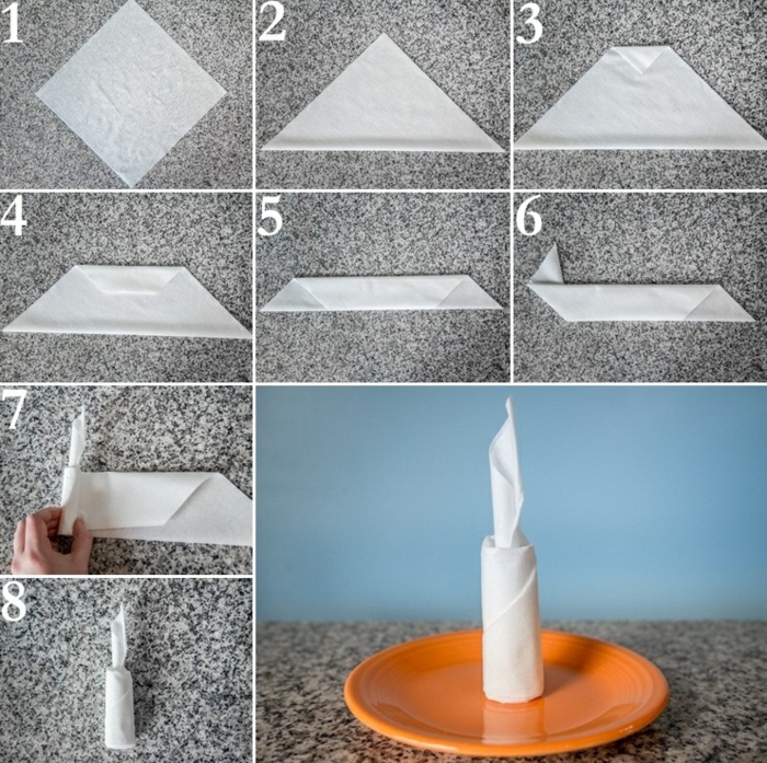 pliage de serviette pour noël forme de bougie
