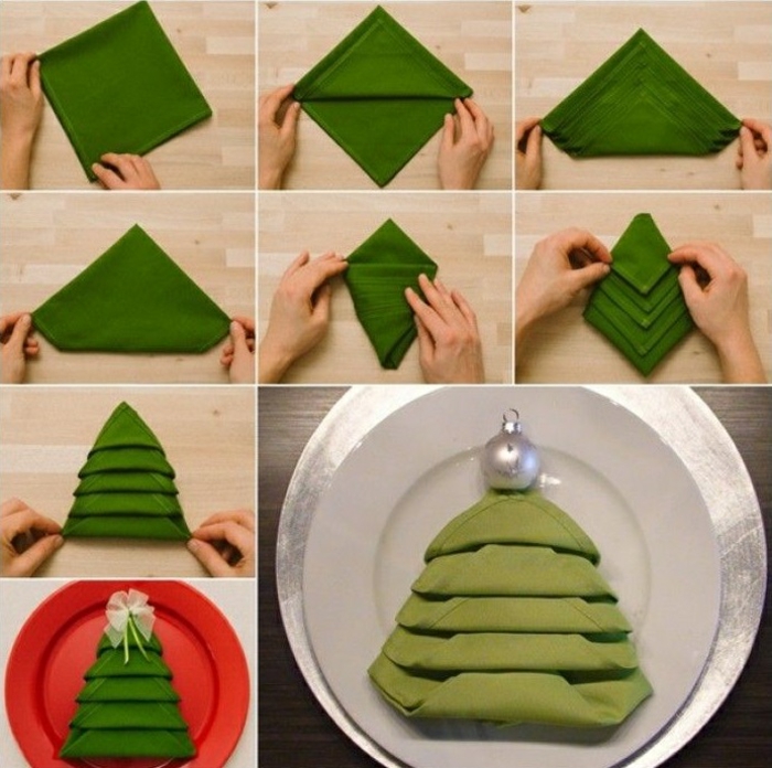 pliage de serviette pour noël sapin de noël