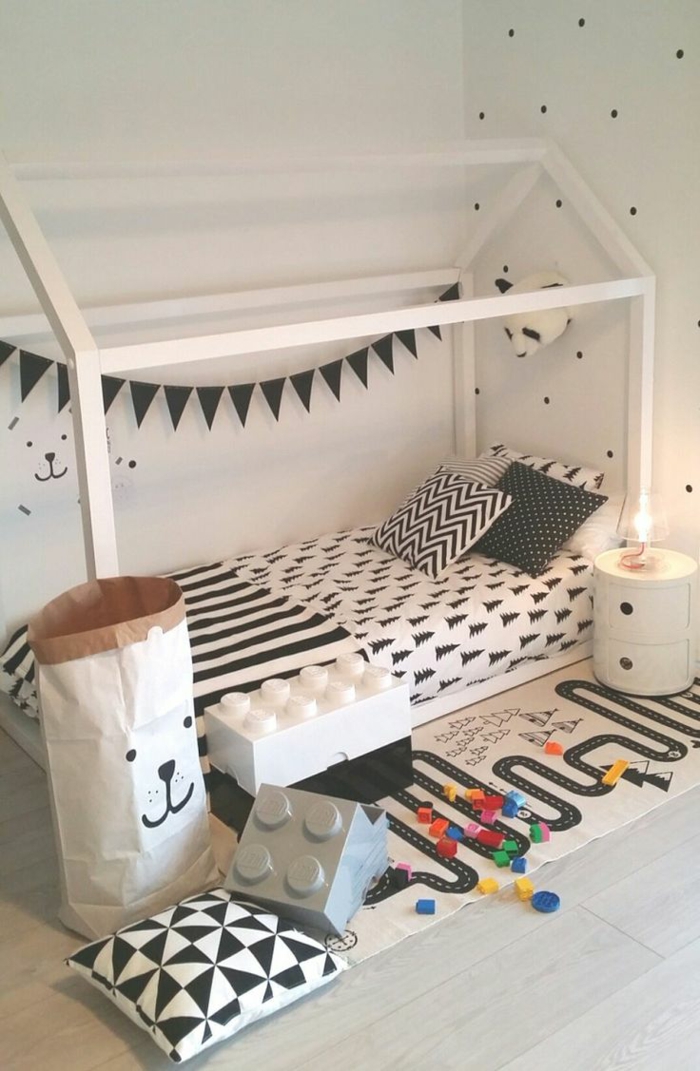 lit cabane montessori chambre enfant blanche