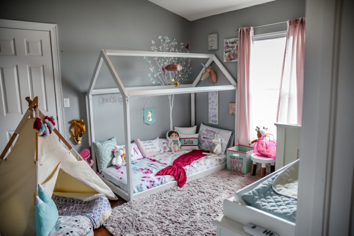 lit cabane montessori chambre enfant grise