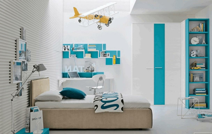 idée déco chambre ado accents bleus