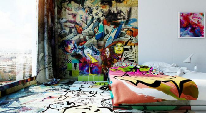 idée déco chambre ado graffiti tapis graphique