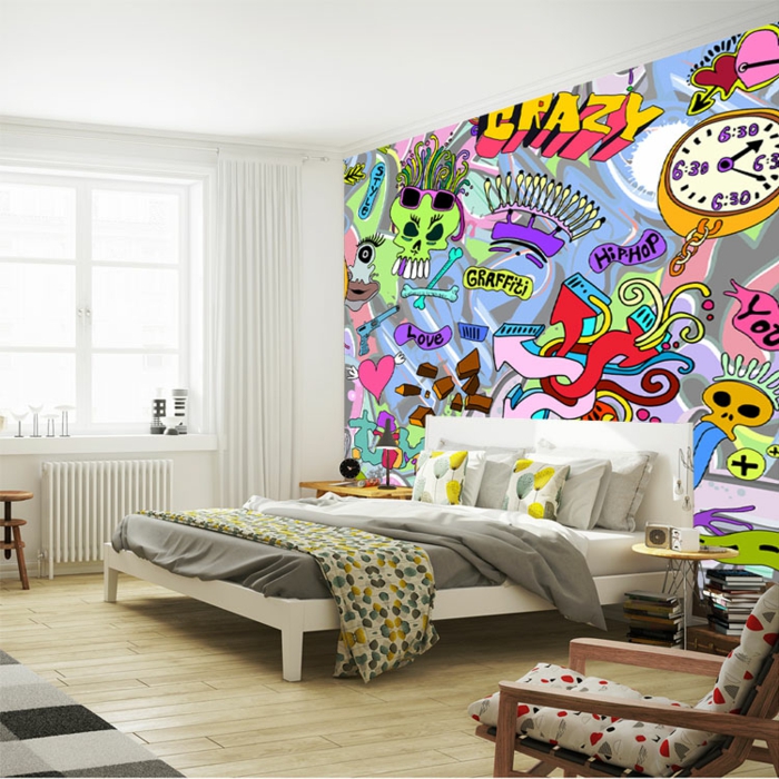 idée déco chambre ado papier peint 3d graffiti