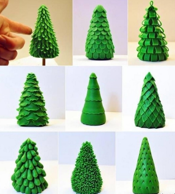 déco de Noël en pâte fimo quelques types de sapins