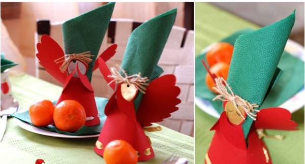 pliage serviette Noël anges en papier