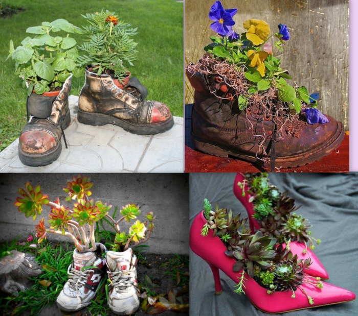déco jardin récup idée avec des chaussures
