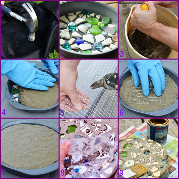 diy dalles de cheminement en béton et pièces de porcelaine