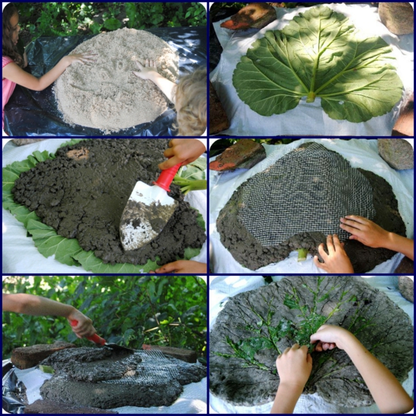diy dalles de cheminement feuilles