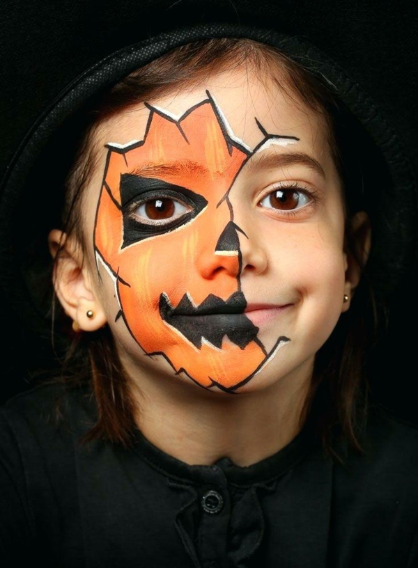 maquillage halloween enfant visage citrouille