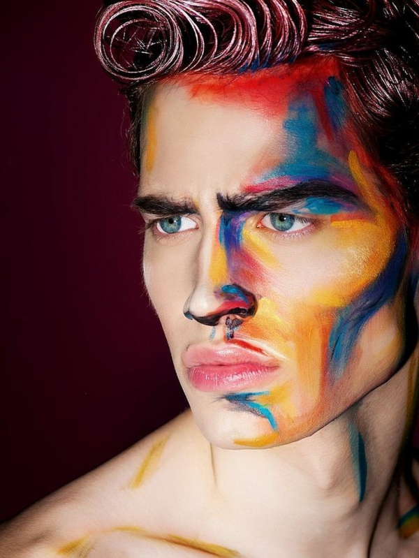 idée de maquillage halloween facile homme peintures colorées maquillage halloween homme abstrait