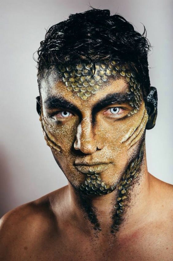 idée de maquillage halloween facile homme amphibe maquillage halloween homme amphibie