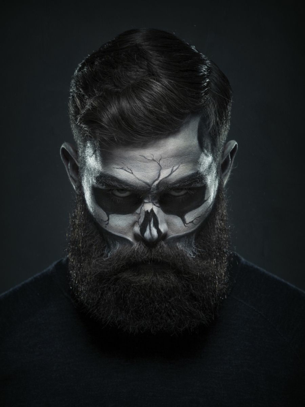 idée de maquillage halloween facile homme tête de mort maquillage halloween homme à la barbe longue tête de mort