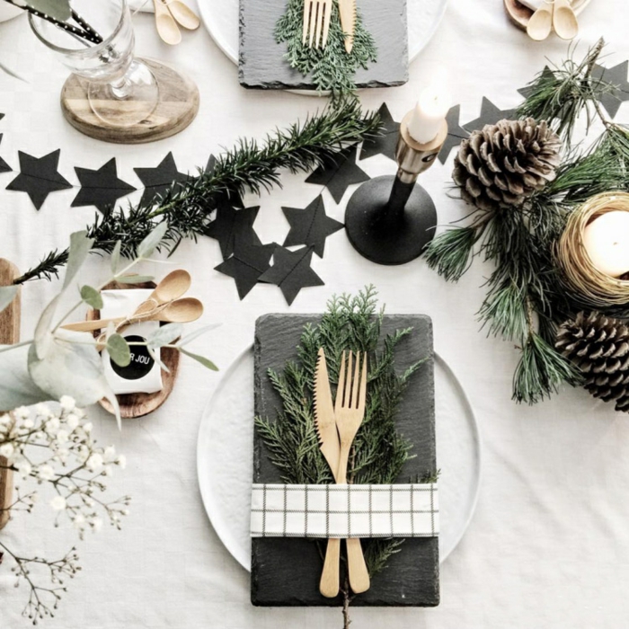 assiette de Noël déco blanc et noir