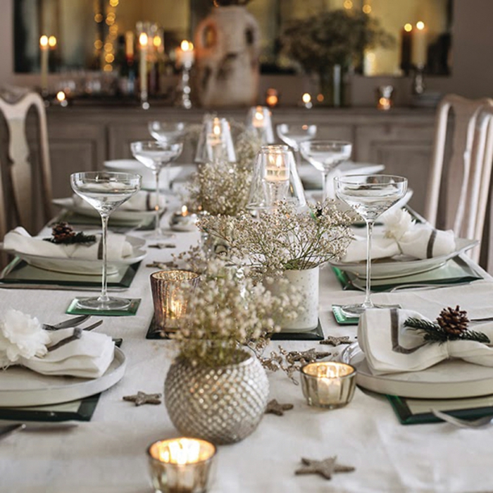 blanc et argenté déco assiette de Noël