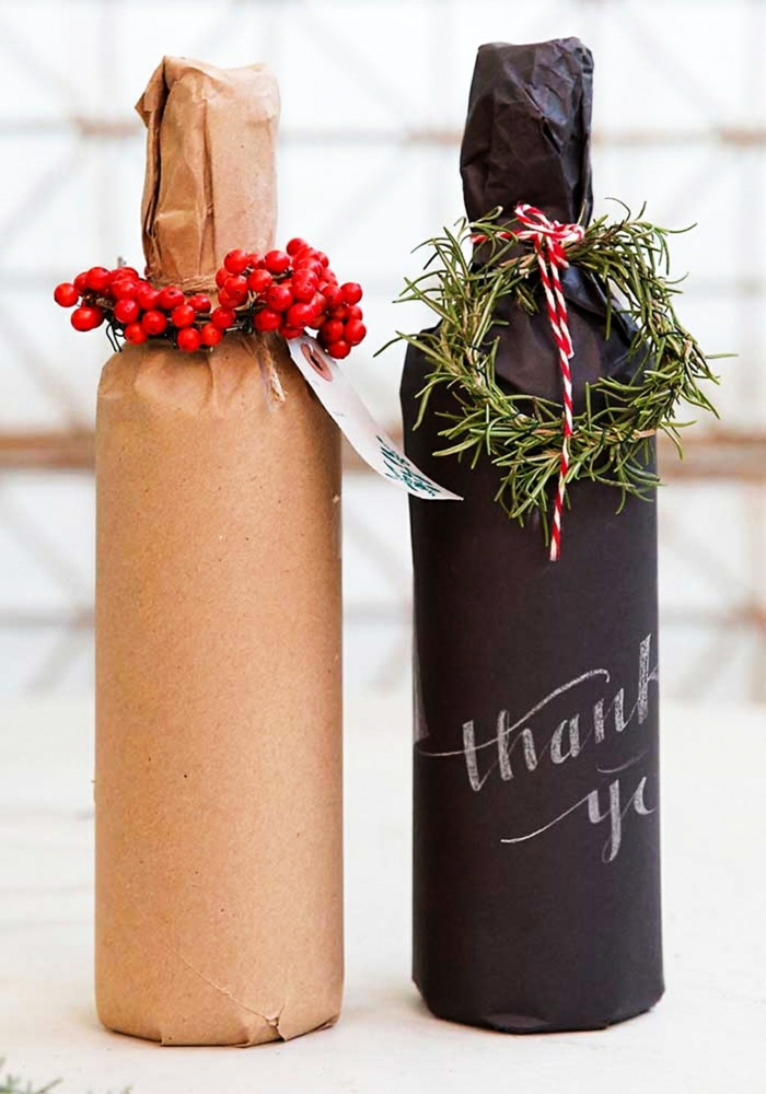 emballer un cadeau bouteille noël