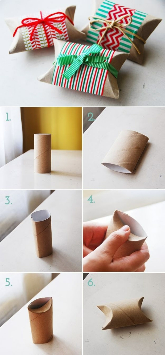 projet diy recycler le rouleau de papier toilette emballer un cadeau