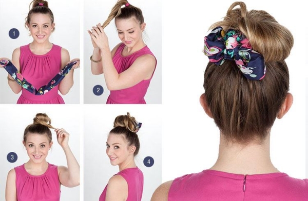 coiffure avec foulard chignon fixé avec bandana