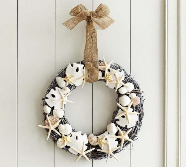 diy couronne de porte pour l'été branchage et coquillage