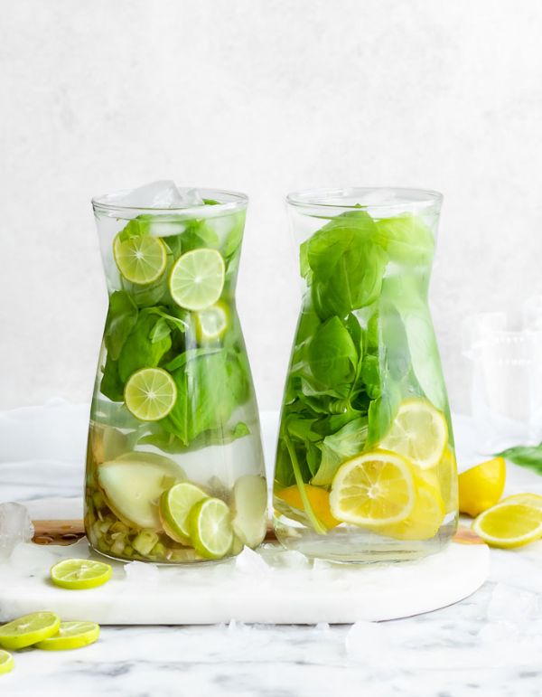 eau infusée au basilic, lime et citron