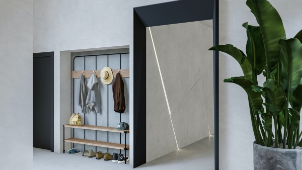modele de rangement vertical avec planches de bois et métal