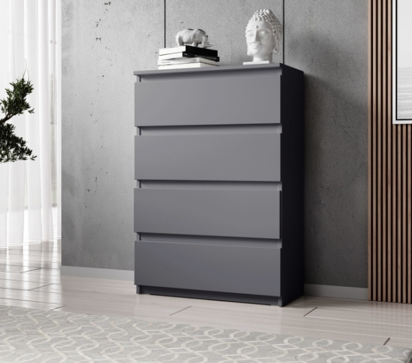 modèle de commode haut et etroit de couleur gris sans poignees