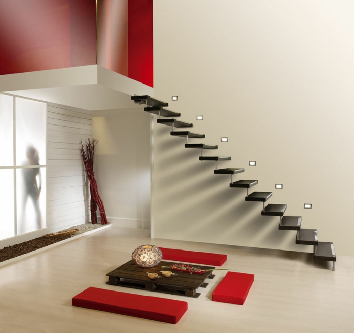 par exemple c'est un escalier moderne suspendu