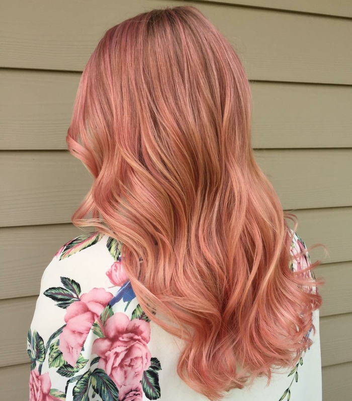 idée coloration cheveux en rose gold