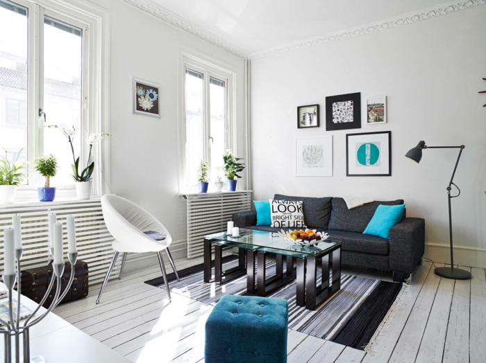 idées déco salon pour un intérieur moderne en gris et bleu