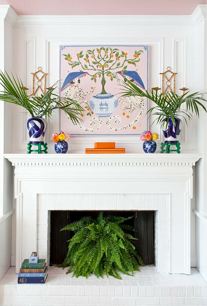 cheminée décorative vases plantes