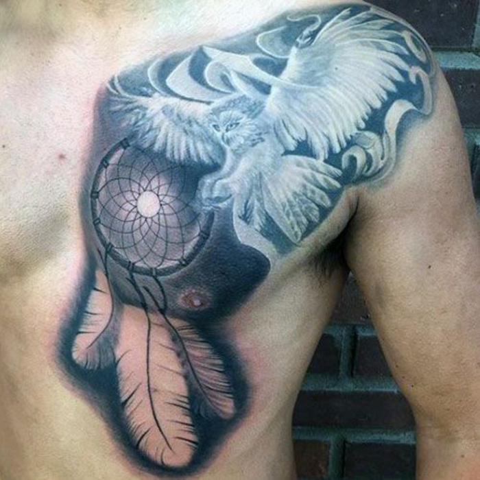 idée tatouage attrape-rêve hibou