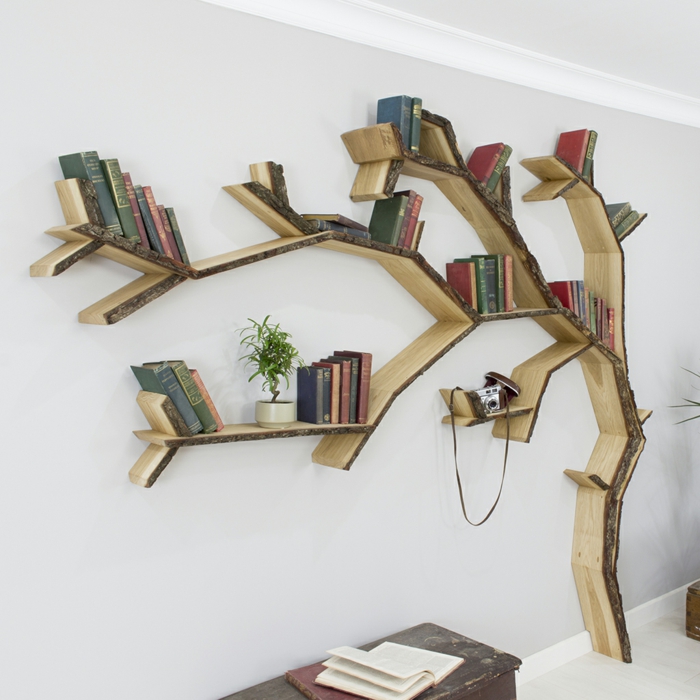 idées meuble bibliothèque en forme d'arbre