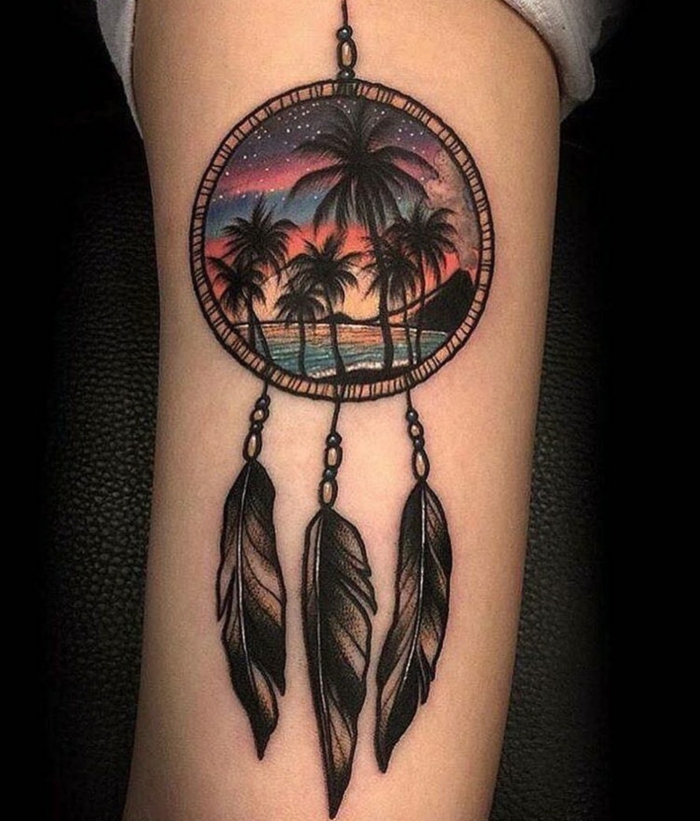 tatouage attrape-rêve île exotique