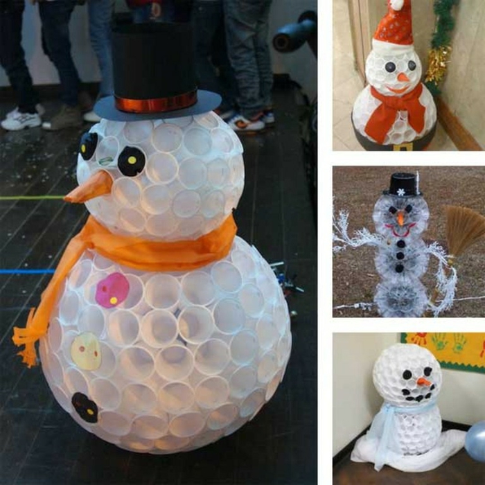décoration de noël à faire soi-même bonhomme de neige gobelets en plastique