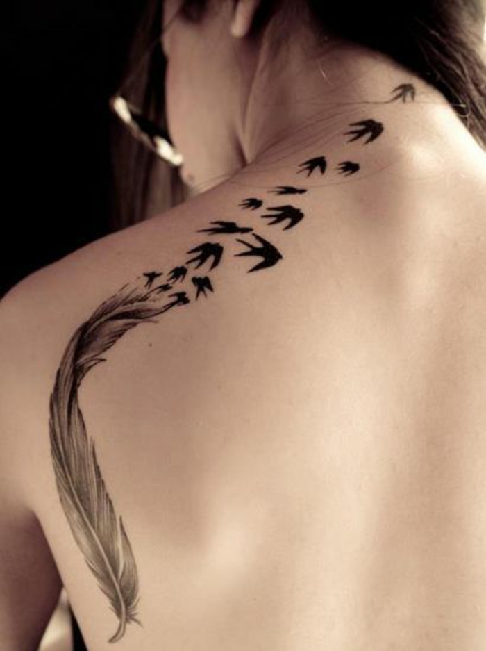 idée tatouage plume et oiseaux