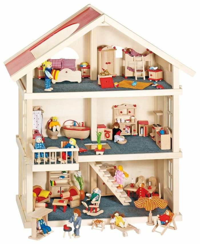 maison de poupée en bois meubles et petites figurines