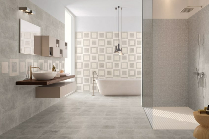 douche à l'italienne carrelage carreaux ciment salle de bains
