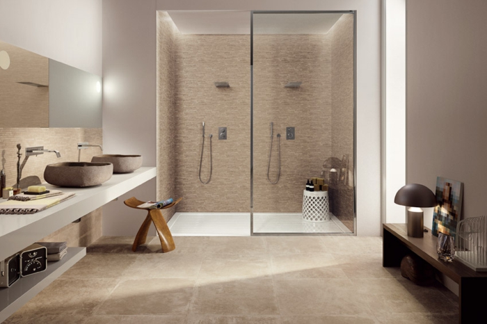 salle de bains carrelage nature douche à l'italienne