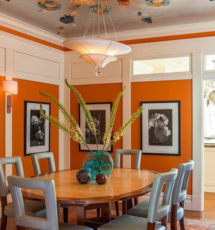 salle à manger orange terreuse couleur de peinture tendance 2018