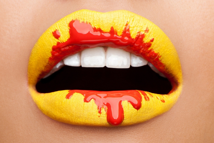 tendance beauté lip art jaune et rouge