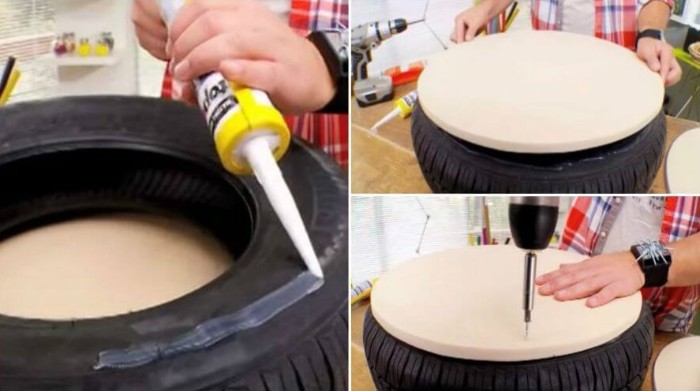 créer un pouf avec pneu recyclé
