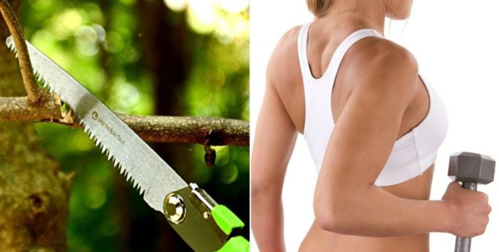 entraîner vos biceps avec des outils jardinage