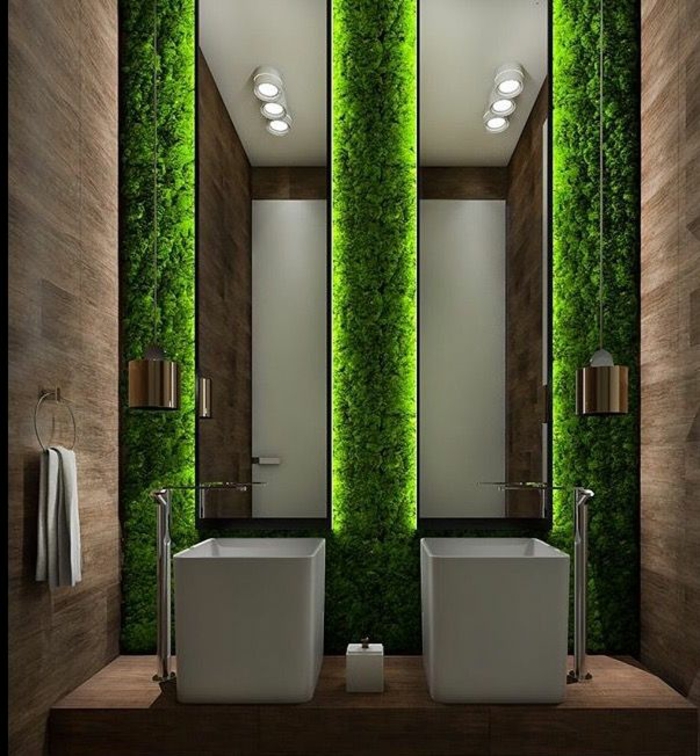 mur décoré salle de bains mousse végétale