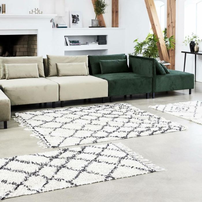tapis berbère coton blanc motifs graphiques