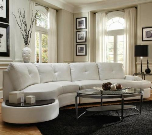 Canapé rond canapé luxueux en cuir blanc
