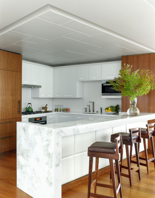 Idées de cuisine moderne chaque saison grand espace plafond blanc