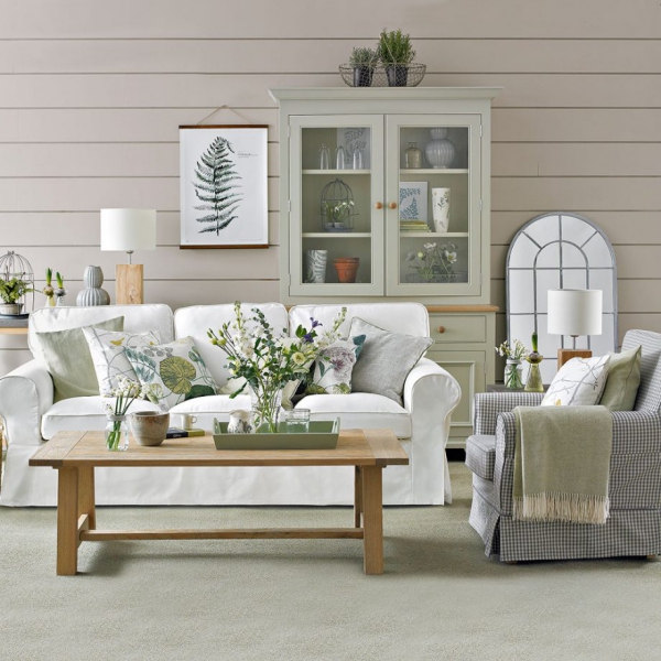 Idées de salon vert les meubles et le mur en blanc